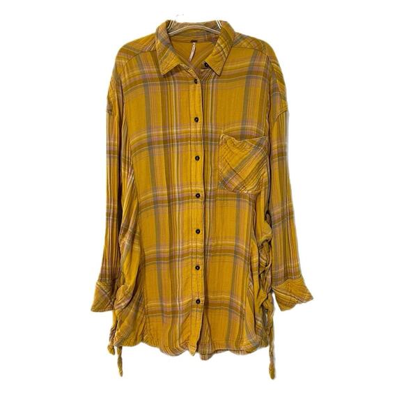 Free People Nordic Day Plaid Long Sleeve Button Down Shirt Tunic M Side Ties - Picture 3 of 15